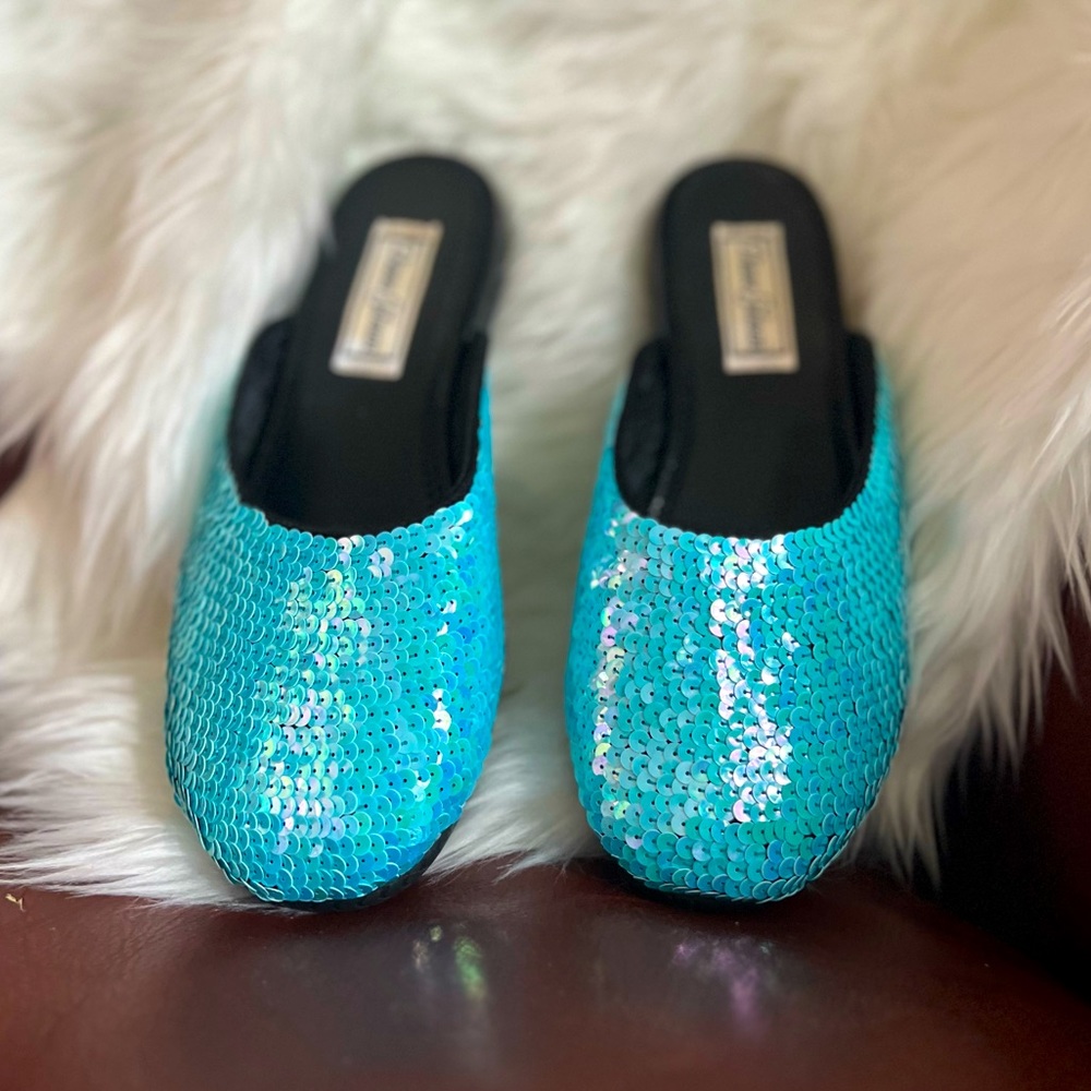 Diane Gilman Aqua Blue Sequined Slipper Flats Women’s Size 7 - Picture 4 of 8
